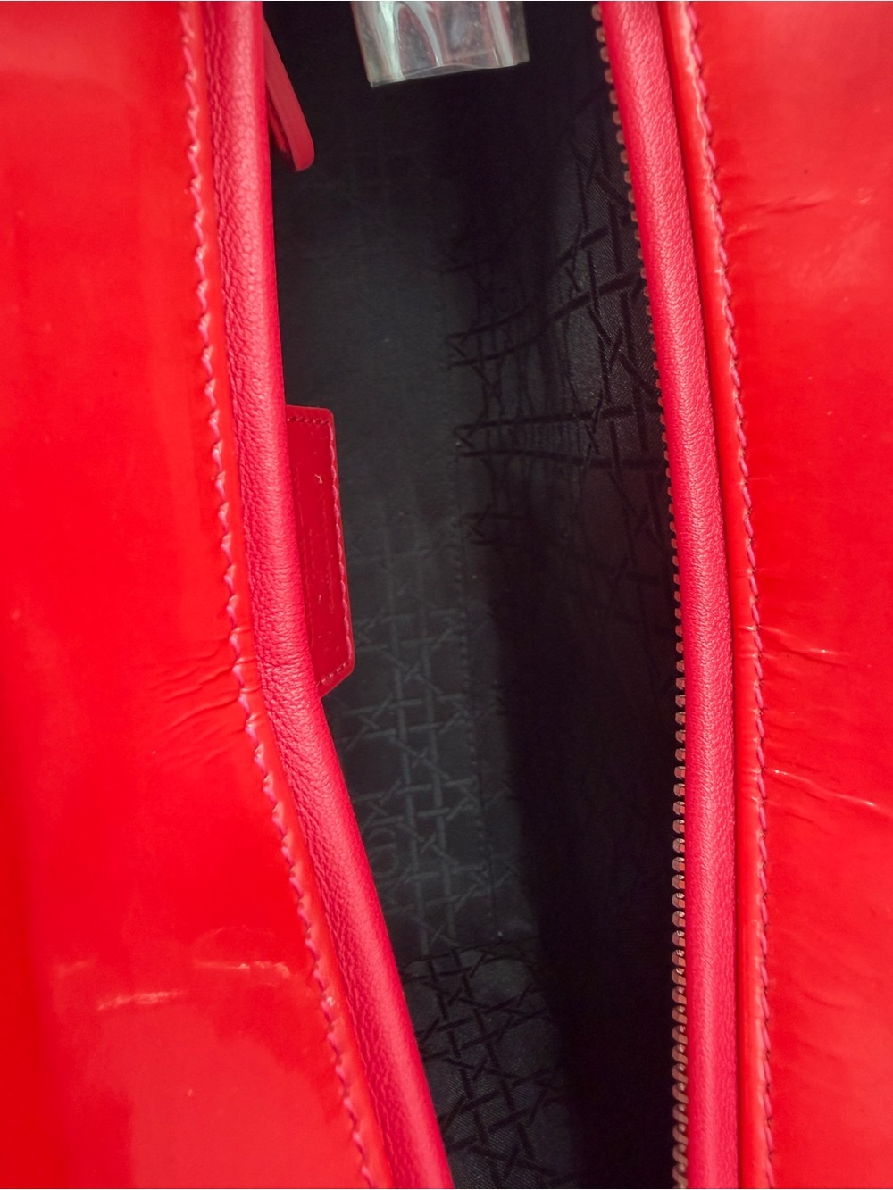 Authentic Christian Dior Large Lady Dior Patent Cannage Pink Red Patent Leather - Picture 10 of 16